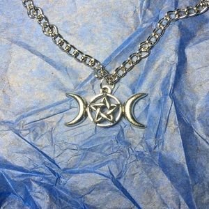 crescent moon and stars silver chain necklace